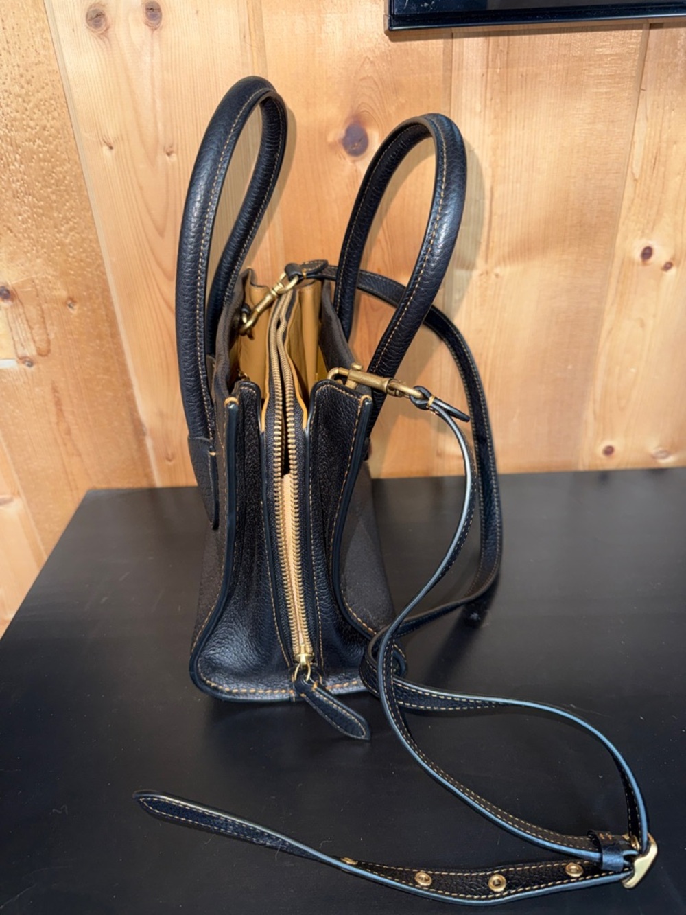 Coach Black Pebbled Leather Satchel with Gold Hardware - Picture 7 of 14